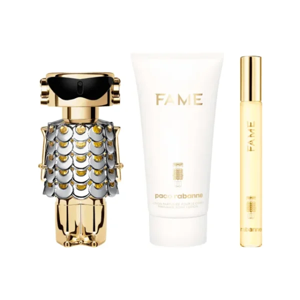 KIT PERFUME FEMININO FAME EDP DE RABANNE 50ML + BODY LOTION 75ML E TRAVEL SIZE 10ML - Imagem 2