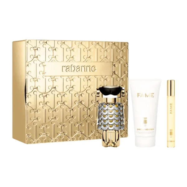 KIT PERFUME FEMININO FAME EDP DE RABANNE 50ML + BODY LOTION 75ML E TRAVEL SIZE 10ML