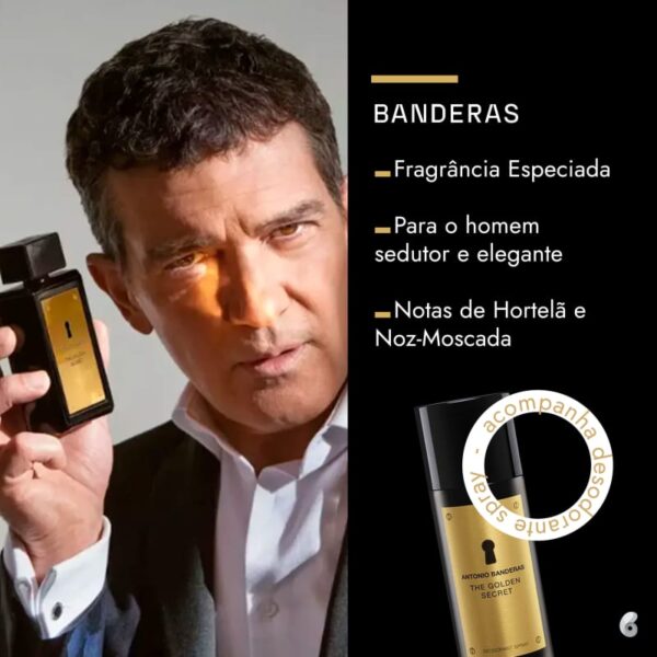 KIT AB SECRET GOLDEN BANDERAS MASCULINO - EAU DE TOILETTE 100ML + DESODORANTE SPRAY 150ML - Imagem 3